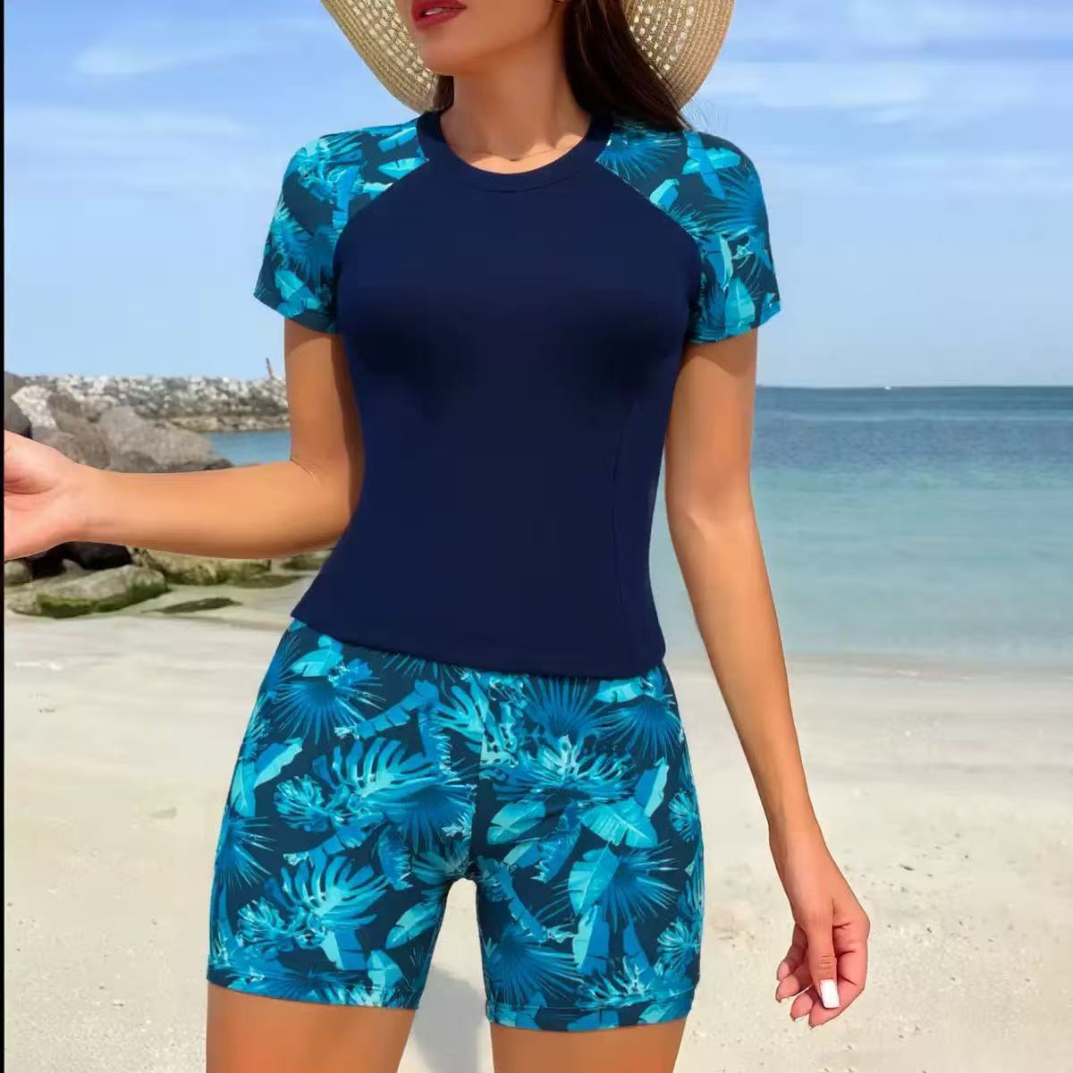 Short Sleeve Rash Guard and Boyshort Swim Set - color-07