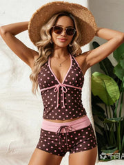 Polka Dot Halter Tankini and Boyshort Set