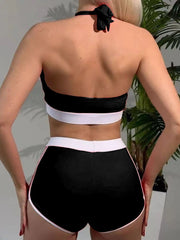 Contrast Trim Halter High Waisted Bikini Set - main-02