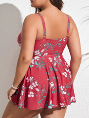 Floral V-Neck Plus Size Swim Dress Set - main-03