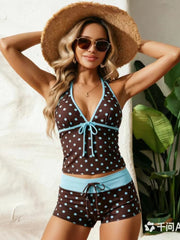 Polka Dot Halter Tankini and Boyshort Set - main-03