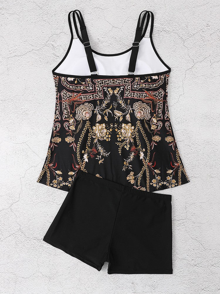 Floral Print Adjustable Strap Tankini and Boyshort Set - main-04