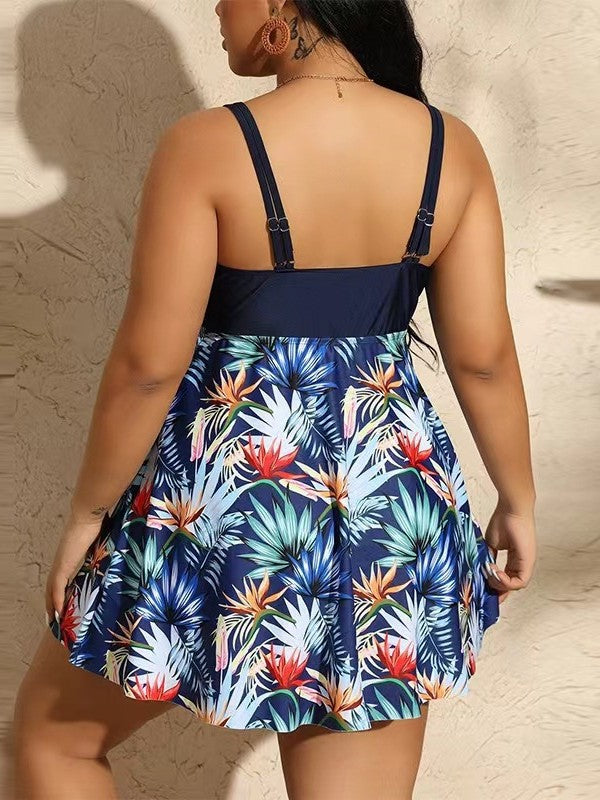 Printed Tie-Front Plus Size Swim Dress Set - main-04