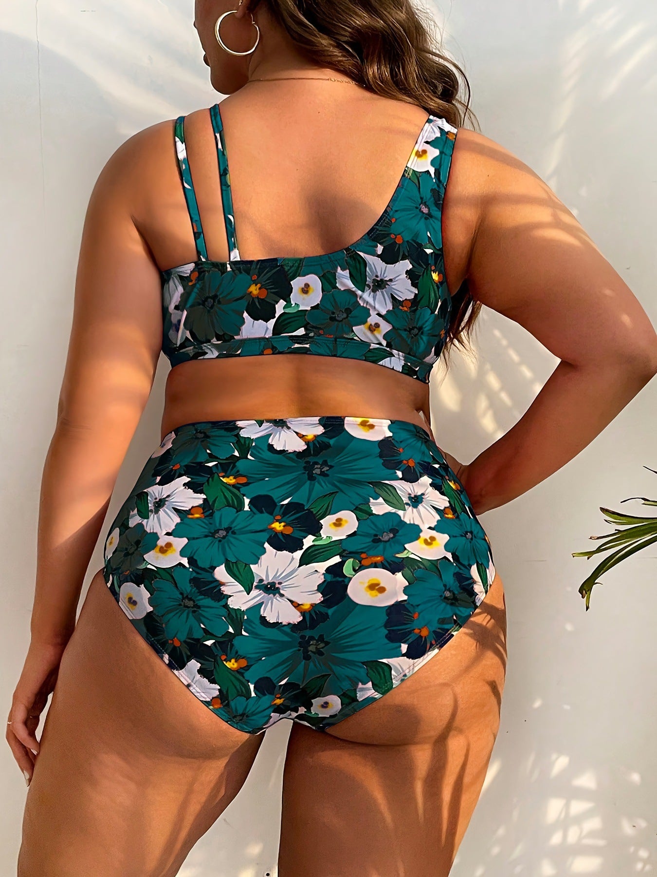 Contrast Floral Wrap Plus Size Bikini Set - main-05