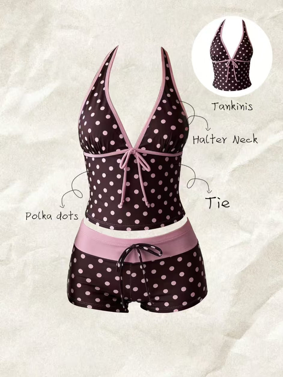 Polka Dot Halter Tankini and Boyshort Set - main-05