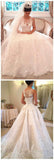 Princess Shinny Lace Button A Line Wedding Dresses With Trailing OKD52