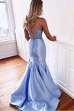 Two Pieces Mermaid Spaghetti Straps Prom Dresses, Lace Up Back Evening Dresses OKJ51