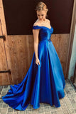 Royal Blue A Line Appliques Satin Charming Prom Dress OKJ39