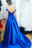 Royal Blue A Line Appliques Satin Charming Prom Dress OKJ39