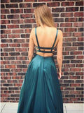 A-Line Scoop Backless Sweep Train Simple Prom Dresses with Pockets OKK64