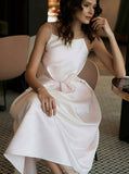 Spaghetti Straps Off White Prom Dresses with Pockets Tea-Length Party Dress OKL72