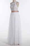 Simple Jewel Sleeveless Floor-Length Wedding Dress,Lace Top White Wedding Gown OK537