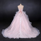 Romantic Pearl Pink Ball Gown Wedding Dresses, Sweetheart Appliques Bridal Gown OKQ24