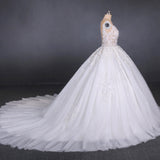 White Appliques Tulle Ball Gown Princess Wedding Dresses, Bridal Gown OKQ31