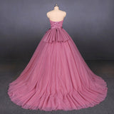 Strapless A Line Tulle Lace Appliques Prom Dress, Long Formal Dress OKQ22