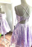 Lilac A Line Sequined Homecoming Dresses Cute Graduation Party Dresses OK1437