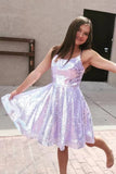 Lilac A Line Sequined Homecoming Dresses Cute Graduation Party Dresses OK1437