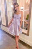 Lilac A Line Sequined Homecoming Dresses Cute Graduation Party Dresses OK1437