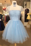 Sparkle Beaded Cap Sleeves Light Sky Blue A-line Short Homecoming Dress OKY59