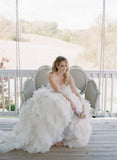 Stunning Sweetheart Lace Ruffles Layered Tulle Long A Line Wedding Dress OK1052