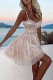 Unique Spaghetti Straps Short Prom Dress A Line Beading Homecoming Dress OK1526