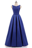 Simple Royal Blue A-line Satin Floor Length Formal Prom Dress OKV47