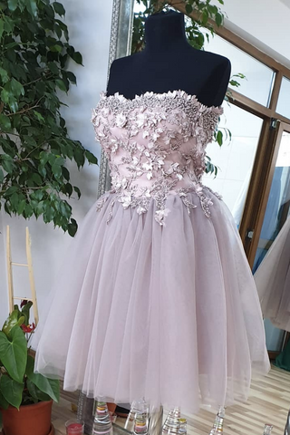 Cute Sweetheart Tulle Lace Beads Short Prom Dresses, Homecoming Dress OKP35