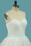 Sweetheart Tulle A Line Wedding Dress With Applique Beads Sweep Train OKE75