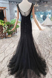 New Arrival Sequins Bodice Prom Dress Tulle Mermaid Sweep Train OKK11