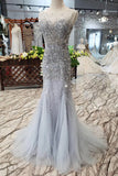 New Arrival Sequins Bodice Prom Dress Tulle Mermaid Sweep Train OKK11