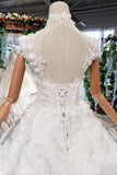 New Arrival Wedding Dresses Cap Sleeves Princess Ball Gowns With Applique OKK19