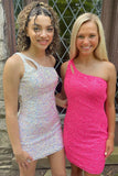 Stunning Sheath One Shoulder Sequins Mini Dress Short Homecoming Dress OK1488