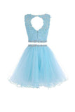 Two Pieces A Line Tulle Applique Short Homecoming/Prom Dress With Beads OK341