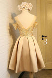 Off-the-Shoulder Short Prom Dress,A Line Appliques Bow-knot Homecoming Dress OKC85