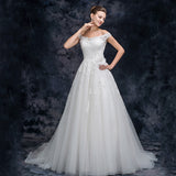 A Line Off the Shoulder Appliques Tulle Long Wedding Dresses, Bridal Dresses OKQ26