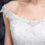 A Line Off the Shoulder Appliques Tulle Long Wedding Dresses, Bridal Dresses OKQ26