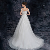 A Line Off the Shoulder Appliques Tulle Long Wedding Dresses, Bridal Dresses OKQ26