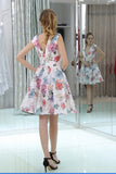 Princess Short A-Line V Neck Floral Homecoming Dress OKD40