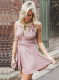 A-Line Deep V-Neck Criss-Cross Prom Dresses,Straps Short Blush Stretch Homecoming Dress OK497