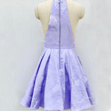 A-Line Above-Knee Lilac Satin Printed Homecoming Dresses with Pockets OKM15