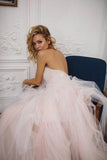 Gorgeous Sweetheart Backless A-line Strapless Tulle Long Elegant Wedding Dress OKX39