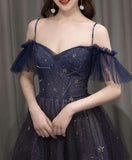 Ombre A Line Dark Purple Tulle Long Prom Dress Evening Party Dress OK1162