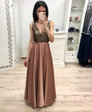 Sexy A Line Long V Neck Prom Dress With Beads OKK57