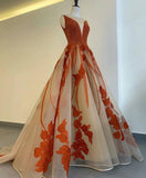 Charming A Line Long Appliques Prom Dresses with Beading OKK66