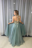 A Line Spagahetti Straps Sweetheart Beades Long Prom Dress Formal Evening Dress OK1376