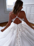 Off White Tulle Lace Appliques Long Wedding Dress A Line Bridal Dress OK1159