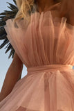 Pink Strapless Tiered Cake Homecoming Dresses With Layers Short Party Gown OK1450