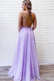 Lilac Purple A-Line Tulle Lace Appliques Long Prom Dress Evening Dress OK1224