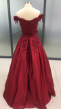 Ball Gown Burgundy Sleeveless Off-the-Shoulder Lace Applique Prom Dresses OKC77