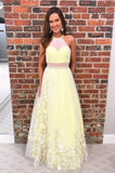 Princess Tulle A Line Appliques Long Prom Dresses Party Dress OKK98